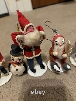 Lot of 5 vintage Santas and Snowmen made in Japan clay figurines