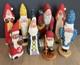 Lot Of 8 Vtg Folk Art Santa Clause Figures Hand Carved Wood Signed Tweet (b)