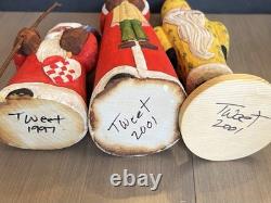 Lot of 8 Vtg Folk Art Santa Clause Figures Hand Carved Wood Signed Tweet (B)