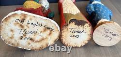 Lot of 8 Vtg Folk Art Santa Clause Figures Hand Carved Wood Signed Tweet (B)