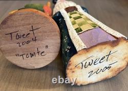 Lot of 8 Vtg Folk Art Santa Clause Figures Hand Carved Wood Signed Tweet (B)