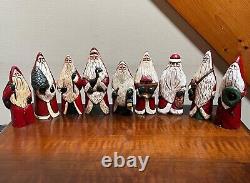 Lot of 9 Folk Art Hand Carved Christmas Santa Claus Vintage1989-97 All Signed