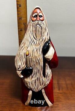 Lot of 9 Folk Art Hand Carved Christmas Santa Claus Vintage1989-97 All Signed