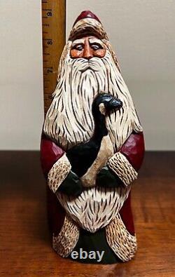 Lot of 9 Folk Art Hand Carved Christmas Santa Claus Vintage1989-97 All Signed