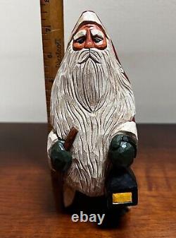 Lot of 9 Folk Art Hand Carved Christmas Santa Claus Vintage1989-97 All Signed