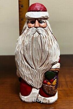 Lot of 9 Folk Art Hand Carved Christmas Santa Claus Vintage1989-97 All Signed