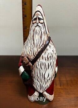 Lot of 9 Folk Art Hand Carved Christmas Santa Claus Vintage1989-97 All Signed