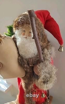 Lynn Haney Woodland Santa 1990 Handmade U. S. A. Real Fur Red Brown