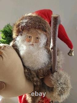 Lynn Haney Woodland Santa 1990 Handmade U. S. A. Real Fur Red Brown