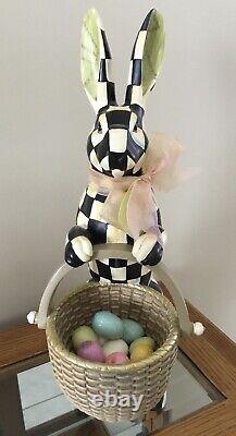 MacKenzie Childs Easter COURTLY CHECK RABBIT BUNNY WITH BASKET 16 FIGURINE NWOT