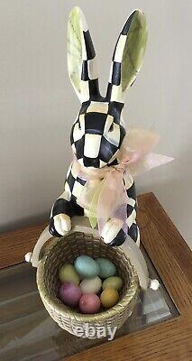 MacKenzie Childs Easter COURTLY CHECK RABBIT BUNNY WITH BASKET 16 FIGURINE NWOT