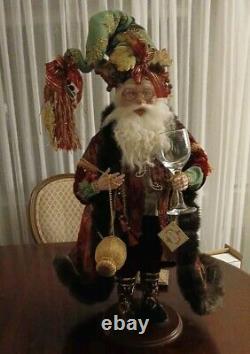 Mark Roberts Large Santa On Stand 23.75 Chianti/grapes/wine Glass Preowned Euc