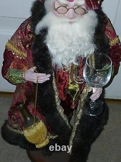 Mark Roberts Large Santa On Stand 23.75 Chianti/grapes/wine Glass Preowned Euc