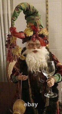 Mark Roberts Large Santa On Stand 23.75 Chianti/grapes/wine Glass Preowned Euc