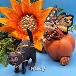 Mary Engelbreit PUMPKIN CHARIOT Figurine Halloween Fairy Witch Black Cat Retired