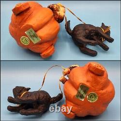 Mary Engelbreit PUMPKIN CHARIOT Figurine Halloween Fairy Witch Black Cat Retired
