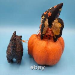 Mary Engelbreit PUMPKIN CHARIOT Figurine Halloween Witch Cat Bethany Lowe