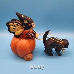 Mary Engelbreit PUMPKIN CHARIOT Figurine Halloween Witch Cat Bethany Lowe