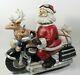 Melody In Motion Santa Claus 2004 Riding Motorcycle Animated Music Ceramic