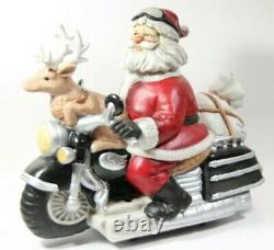 Melody In Motion Santa Claus 2004 Riding Motorcycle Animated Music Ceramic