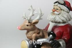 Melody In Motion Santa Claus 2004 Riding Motorcycle Animated Music Ceramic