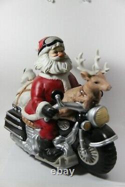 Melody In Motion Santa Claus 2004 Riding Motorcycle Animated Music Ceramic