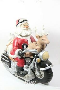 Melody In Motion Santa Claus 2004 Riding Motorcycle Animated Music Ceramic