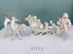 Members Mark Porcelain 4 Pc Set Santa Claus Sleigh Reindeer Christmas Decor