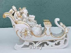 Members Mark Porcelain 4 Pc Set Santa Claus Sleigh Reindeer Christmas Decor