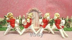 Mid Century Christmas FOUR Reindeer Candle Climbers W GIFT GOLD BELLS HF JAPAN