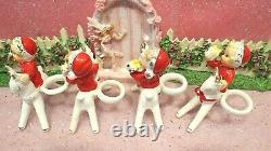 Mid Century Christmas FOUR Reindeer Candle Climbers W GIFT GOLD BELLS HF JAPAN