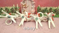 Mid Century Christmas FOUR Reindeer Candle Climbers W GIFT GOLD BELLS HF JAPAN