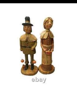 Monnie Wilson Folk Art Primitive Paper mache Large Pilgrims 18 Set of 2
