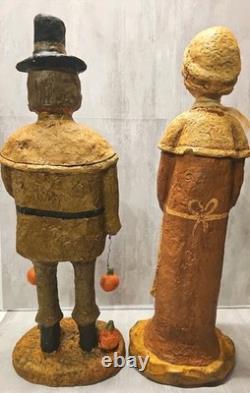 Monnie Wilson Folk Art Primitive Paper mache Large Pilgrims 18 Set of 2
