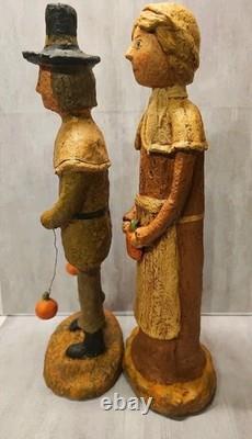 Monnie Wilson Folk Art Primitive Paper mache Large Pilgrims 18 Set of 2