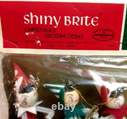 NOS Shiny Brite Chenille Pipe Cleaner Christmas Pixie Elf Ornaments, Japan, MCM