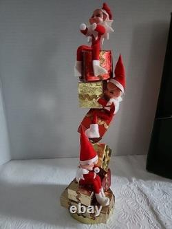 NOS Vintage Christmas Pixie Elves MCM Stacked Gift Boxes TREE Japan In Box RARE