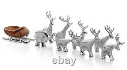 Nambe Miniature Alloy Reindeer with Sleigh 9-Piece Set, Christmas Figurine Set