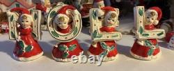Napco Japan Ceramic Christmas Red Dress Girls NOEL Letters SEE Description! RARE