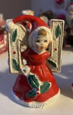 Napco Japan Ceramic Christmas Red Dress Girls NOEL Letters SEE Description! RARE