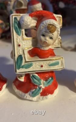Napco Japan Ceramic Christmas Red Dress Girls NOEL Letters SEE Description! RARE