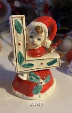 Napco Japan Ceramic Christmas Red Dress Girls NOEL Letters SEE Description! RARE