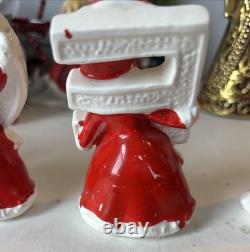 Napco Japan Ceramic Christmas Red Dress Girls NOEL Letters SEE Description! RARE