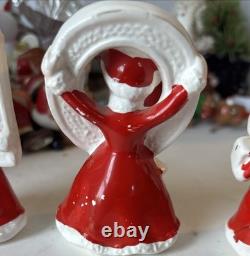 Napco Japan Ceramic Christmas Red Dress Girls NOEL Letters SEE Description! RARE