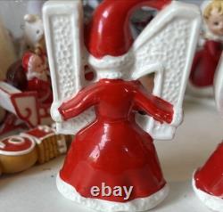 Napco Japan Ceramic Christmas Red Dress Girls NOEL Letters SEE Description! RARE