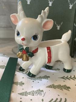 Napcoware Anthropomorphic Reindeer Holly Berry Christmas Japan Vintage Planter