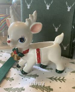 Napcoware Anthropomorphic Reindeer Holly Berry Christmas Japan Vintage Planter