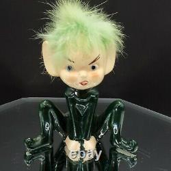 Naughty Elf Figurine Green Fur Hair Pointy Ears Japan 60s VTG Pixie Alien Imp