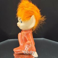 Naughty Elf Figurine Orange Fur Hair Pointy Ears Japan 60s VTG Pixie Alien