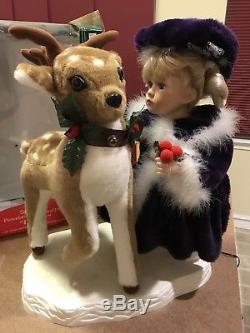 New Santa's Best Emily Animated Girl Pets Deer Motionette Holiday Figurine 1999